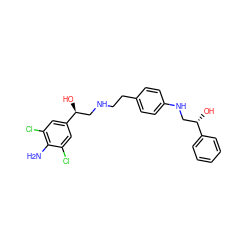 Nc1c(Cl)cc([C@@H](O)CNCCc2ccc(NC[C@H](O)c3ccccc3)cc2)cc1Cl ZINC000013918806