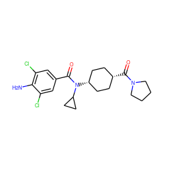 Nc1c(Cl)cc(C(=O)N(C2CC2)[C@H]2CC[C@@H](C(=O)N3CCCC3)CC2)cc1Cl ZINC000261071574