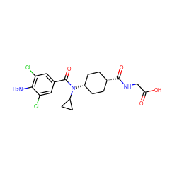 Nc1c(Cl)cc(C(=O)N(C2CC2)[C@H]2CC[C@@H](C(=O)NCC(=O)O)CC2)cc1Cl ZINC000261153316