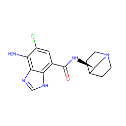 Nc1c(Cl)cc(C(=O)N[C@H]2CN3CCC2CC3)c2[nH]cnc12 ZINC000005491121