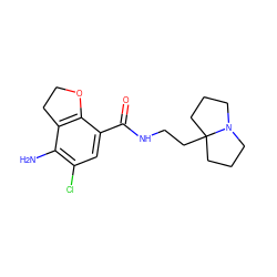 Nc1c(Cl)cc(C(=O)NCCC23CCCN2CCC3)c2c1CCO2 ZINC000000006321