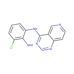 Nc1c(Cl)cccc1Nc1ncnc2ccncc12 ZINC000029133761