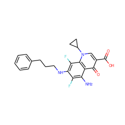 Nc1c(F)c(NCCCc2ccccc2)c(F)c2c1c(=O)c(C(=O)O)cn2C1CC1 ZINC000072126910