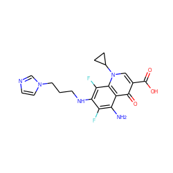 Nc1c(F)c(NCCCn2ccnc2)c(F)c2c1c(=O)c(C(=O)O)cn2C1CC1 ZINC000072126986