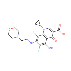 Nc1c(F)c(NCCN2CCOCC2)c(F)c2c1c(=O)c(C(=O)O)cn2C1CC1 ZINC000072126908