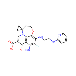 Nc1c(F)c(NCCNc2ccccn2)c2c3c1c(=O)c(C(=O)O)cn3C1(CCO2)CC1 ZINC000059223657