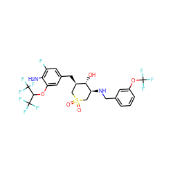 Nc1c(F)cc(C[C@@H]2CS(=O)(=O)C[C@H](NCc3cccc(OC(F)(F)F)c3)[C@H]2O)cc1OC(C(F)(F)F)C(F)(F)F ZINC000084653658