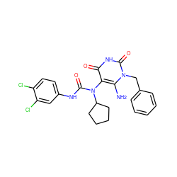 Nc1c(N(C(=O)Nc2ccc(Cl)c(Cl)c2)C2CCCC2)c(=O)[nH]c(=O)n1Cc1ccccc1 ZINC000008671298