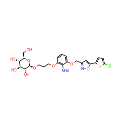 Nc1c(OCCCO[C@@H]2O[C@H](CO)[C@@H](O)[C@H](O)[C@H]2O)cccc1OCc1cc(-c2ccc(Cl)s2)on1 ZINC000203725656