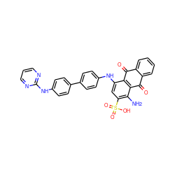 Nc1c(S(=O)(=O)O)cc(Nc2ccc(-c3ccc(Nc4ncccn4)cc3)cc2)c2c1C(=O)c1ccccc1C2=O ZINC000095590816