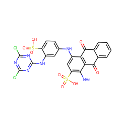 Nc1c(S(=O)(=O)O)cc(Nc2ccc(S(=O)(=O)O)c(Nc3nc(Cl)nc(Cl)n3)c2)c2c1C(=O)c1ccccc1C2=O ZINC000006830021