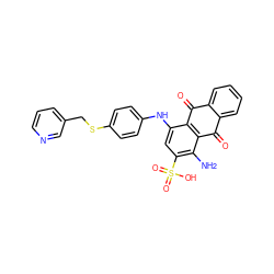 Nc1c(S(=O)(=O)O)cc(Nc2ccc(SCc3cccnc3)cc2)c2c1C(=O)c1ccccc1C2=O ZINC001772626575