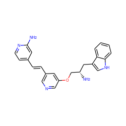 Nc1cc(/C=C/c2cncc(OC[C@@H](N)Cc3c[nH]c4ccccc34)c2)ccn1 ZINC000014957772