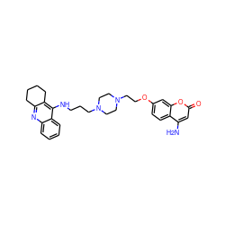 Nc1cc(=O)oc2cc(OCCN3CCN(CCCNc4c5c(nc6ccccc46)CCCC5)CC3)ccc12 ZINC000299864921