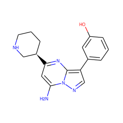 Nc1cc([C@@H]2CCCNC2)nc2c(-c3cccc(O)c3)cnn12 ZINC000066111788