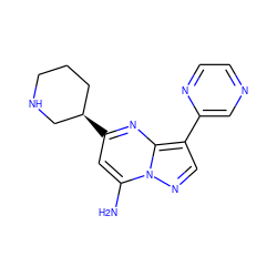 Nc1cc([C@@H]2CCCNC2)nc2c(-c3cnccn3)cnn12 ZINC000066112070