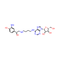 Nc1cc([C@H](O)CNCCCCNc2ncnc3c2ncn3[C@@H]2O[C@H](CO)[C@@H](O)[C@H]2O)ccc1O ZINC000040866571