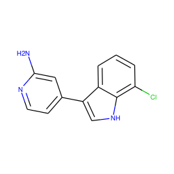 Nc1cc(-c2c[nH]c3c(Cl)cccc23)ccn1 ZINC001772627766