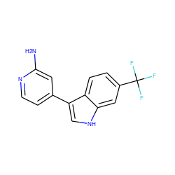 Nc1cc(-c2c[nH]c3cc(C(F)(F)F)ccc23)ccn1 ZINC001772619905