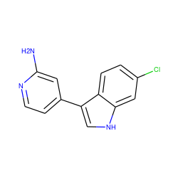 Nc1cc(-c2c[nH]c3cc(Cl)ccc23)ccn1 ZINC001772625322