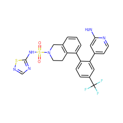 Nc1cc(-c2cc(C(F)(F)F)ccc2-c2cccc3c2CCN(S(=O)(=O)Nc2ncns2)C3)ccn1 ZINC000147387250