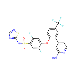 Nc1cc(-c2cc(C(F)(F)F)ccc2Oc2cc(F)c(S(=O)(=O)Nc3ncns3)cc2F)ccn1 ZINC000095585493