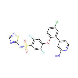 Nc1cc(-c2cc(Cl)ccc2Oc2cc(F)c(S(=O)(=O)Nc3ncns3)cc2F)ccn1 ZINC000095581339