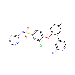Nc1cc(-c2cc(Cl)ccc2Oc2ccc(S(=O)(=O)Nc3cccnn3)cc2Cl)ccn1 ZINC000095584751