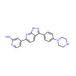 Nc1cc(-c2ccc3c(-c4ccc(N5CCNCC5)cc4)n[nH]c3n2)ccn1 ZINC000073129476