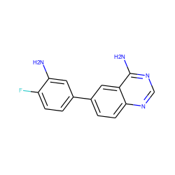 Nc1cc(-c2ccc3ncnc(N)c3c2)ccc1F ZINC000148880717