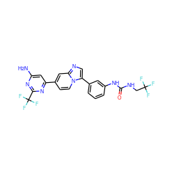 Nc1cc(-c2ccn3c(-c4cccc(NC(=O)NCC(F)(F)F)c4)cnc3c2)nc(C(F)(F)F)n1 ZINC000169704676