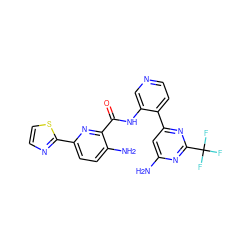 Nc1cc(-c2ccncc2NC(=O)c2nc(-c3nccs3)ccc2N)nc(C(F)(F)F)n1 ZINC000168303273