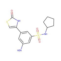 Nc1cc(-c2csc(=O)[nH]2)cc(S(=O)(=O)NC2CCCC2)c1 ZINC000299863820