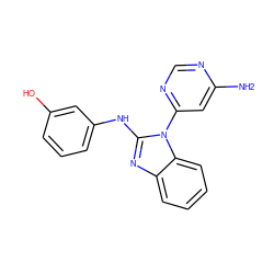 Nc1cc(-n2c(Nc3cccc(O)c3)nc3ccccc32)ncn1 ZINC000071317783