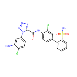 Nc1cc(-n2nnnc2C(=O)Nc2ccc(-c3ccccc3S(N)(=O)=O)cc2Cl)ccc1Cl ZINC000013487245