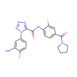 Nc1cc(-n2nnnc2C(=O)Nc2ccc(C(=O)N3CCCC3)cc2F)ccc1Cl ZINC000012355116