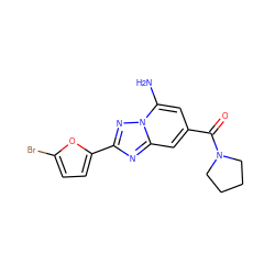 Nc1cc(C(=O)N2CCCC2)cc2nc(-c3ccc(Br)o3)nn12 ZINC000026977011