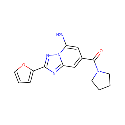 Nc1cc(C(=O)N2CCCC2)cc2nc(-c3ccco3)nn12 ZINC000026977226