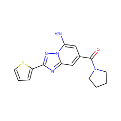 Nc1cc(C(=O)N2CCCC2)cc2nc(-c3cccs3)nn12 ZINC000026989744