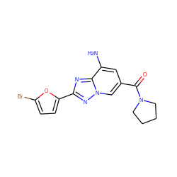 Nc1cc(C(=O)N2CCCC2)cn2nc(-c3ccc(Br)o3)nc12 ZINC000003991477