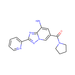 Nc1cc(C(=O)N2CCCC2)cn2nc(-c3ccccn3)nc12 ZINC000026986643