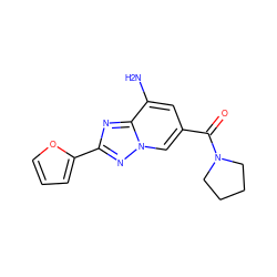 Nc1cc(C(=O)N2CCCC2)cn2nc(-c3ccco3)nc12 ZINC000026984012