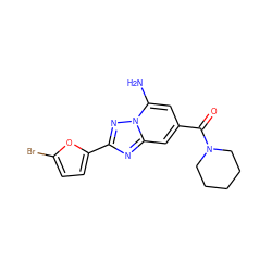 Nc1cc(C(=O)N2CCCCC2)cc2nc(-c3ccc(Br)o3)nn12 ZINC000026988178