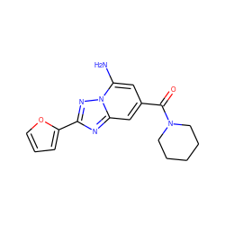 Nc1cc(C(=O)N2CCCCC2)cc2nc(-c3ccco3)nn12 ZINC000026977235