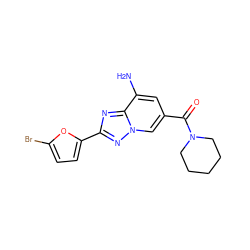 Nc1cc(C(=O)N2CCCCC2)cn2nc(-c3ccc(Br)o3)nc12 ZINC000026983117