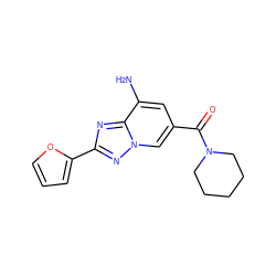 Nc1cc(C(=O)N2CCCCC2)cn2nc(-c3ccco3)nc12 ZINC000026975769