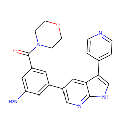 Nc1cc(C(=O)N2CCOCC2)cc(-c2cnc3[nH]cc(-c4ccncc4)c3c2)c1 ZINC000095578863