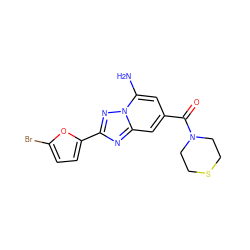 Nc1cc(C(=O)N2CCSCC2)cc2nc(-c3ccc(Br)o3)nn12 ZINC000026997298