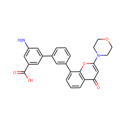 Nc1cc(C(=O)O)cc(-c2cccc(-c3cccc4c(=O)cc(N5CCOCC5)oc34)c2)c1 ZINC000169291045