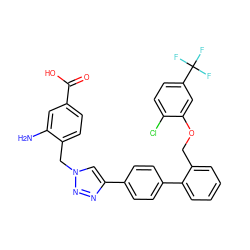 Nc1cc(C(=O)O)ccc1Cn1cc(-c2ccc(-c3ccccc3COc3cc(C(F)(F)F)ccc3Cl)cc2)nn1 ZINC000084710800